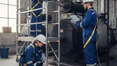 Boiler repair technician servicing a Warwick, RI home heating system