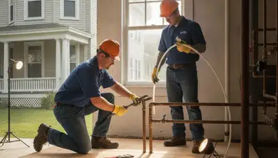 Professional Warwick, RI plumber repairing a plumbing system for a local home service call
