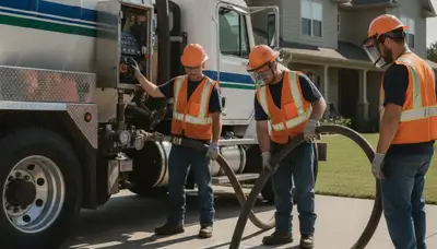 Septic pumping service truck in Warwick, RI for residential plumbing repair