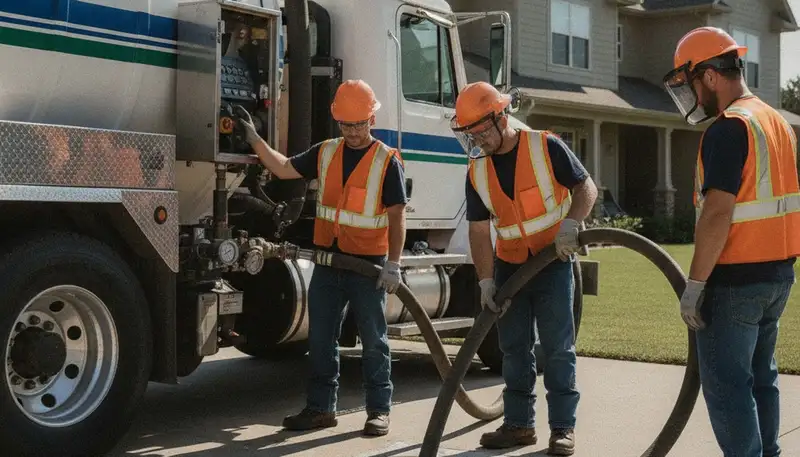 Septic pumping service truck in Warwick, RI for residential plumbing repair